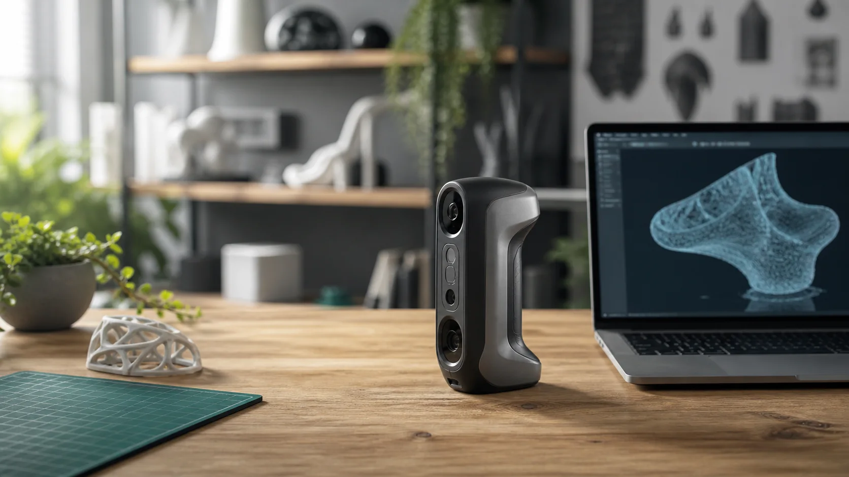 Scanner 3D handheld em bancada de prototipagem